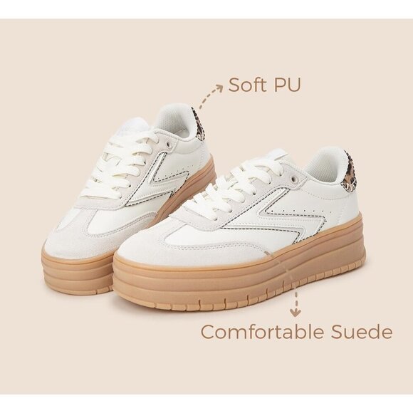 🆕Women's White/Grey Classic Fashion Sneakers Leather Comfy Breathable Shoes - Picture 3 of 9